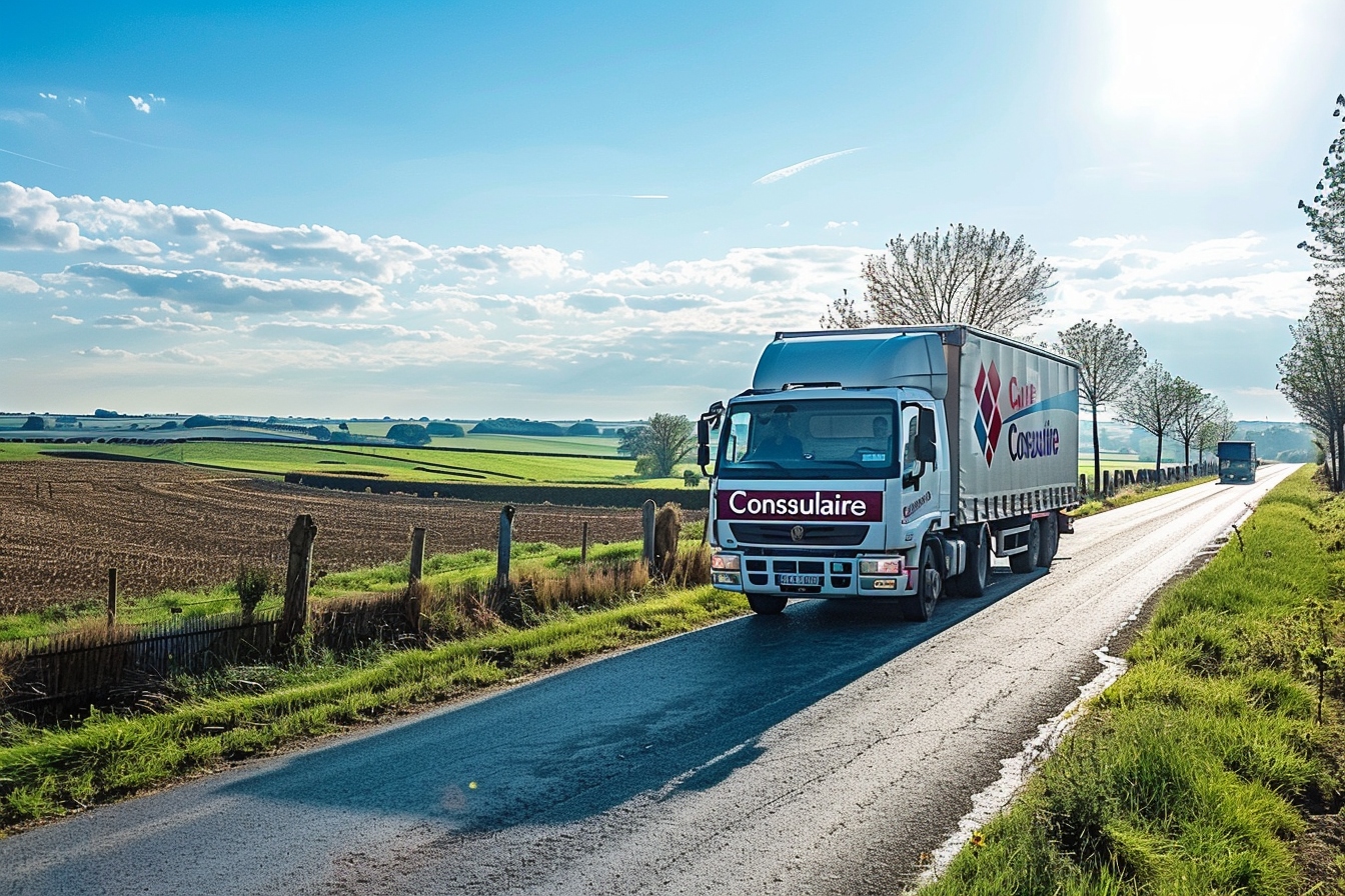 Camion de déménagement chargé devant une maison à Saint-Donat-sur-l'Herbasse, illustrant les avantages de la carte consulaire pour un déménagement serein