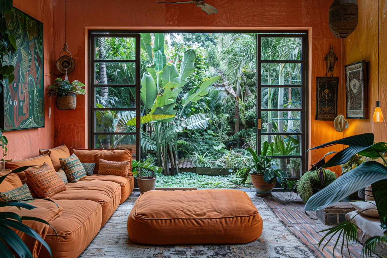 Espace de vie spacieux avec harmonisation des couleurs de peinture, créant une continuité visuelle parfaite dans une maison ouverte